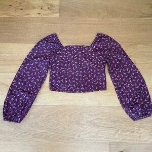 NWT! GAP Kids Smocked Long Sleeve Boho Floral Purple Top
